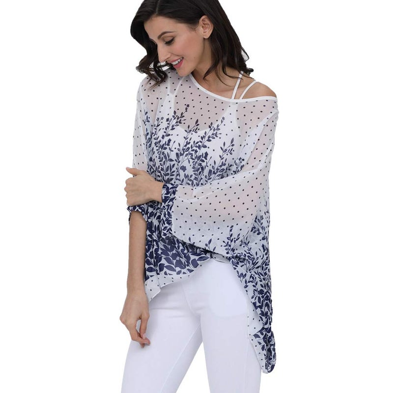 Ckikiou Plus Size Batwing Flowy Semi Sheer Chiffon Blouse Tunic for Women Summer Floral Print Boho Beach Cover ups - Image 5